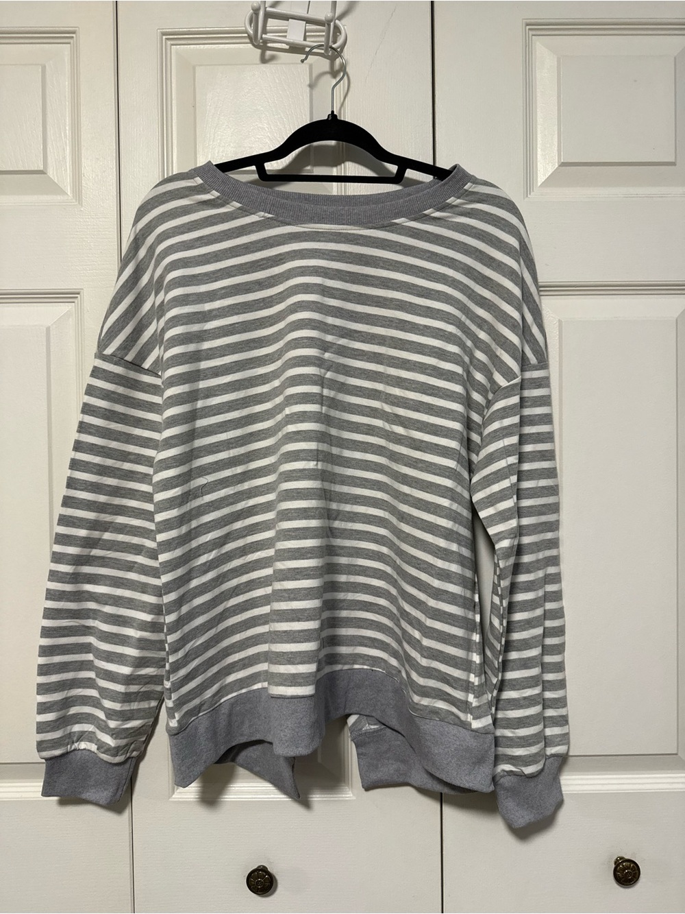Amazon Gray and White Striped Pullover Sweatshirt